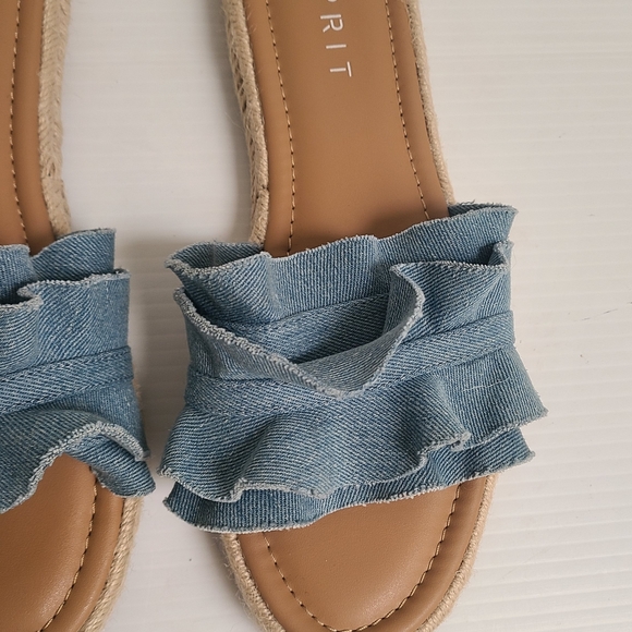 Esprit Denim Blue Ruffle Espadrille Slides - Picture 2 of 5